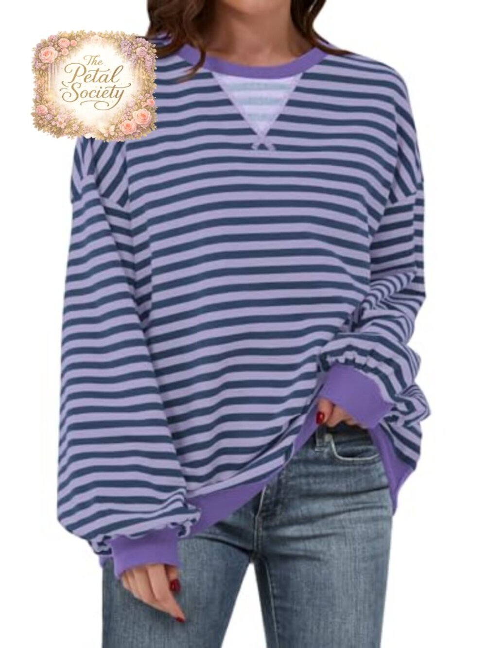 Oversized Striped Crew Neck Sweatshirt Pullover Loose Fit Casual
